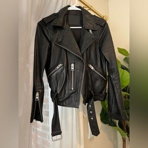 All Saints Balfern Belted Hem Leather Biker Jacket